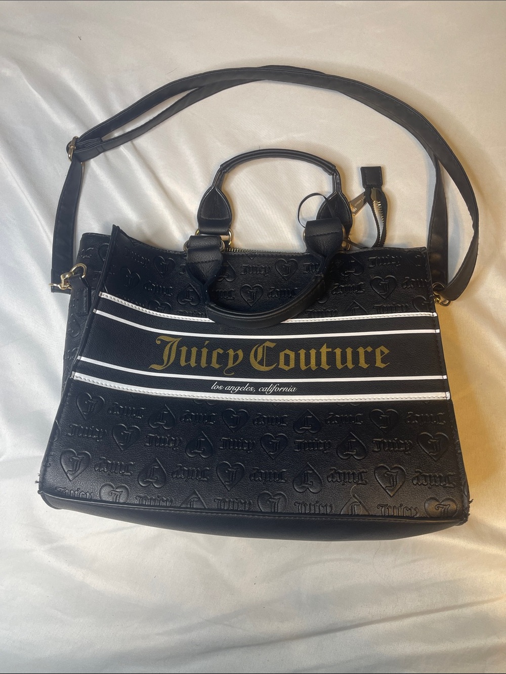 Juicy Couture Black Embossed Logo Tote with Gold Script